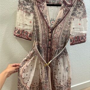 Bohemian Paisley Print Dress with Belt